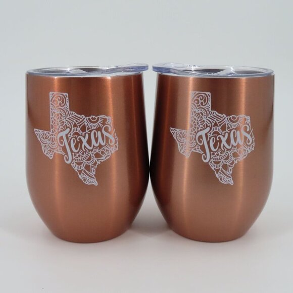 Onebttl Pair of 2 Texas Rose Gold Stainless Stemless Wine Glass Tumblers NEW - Picture 9 of 9